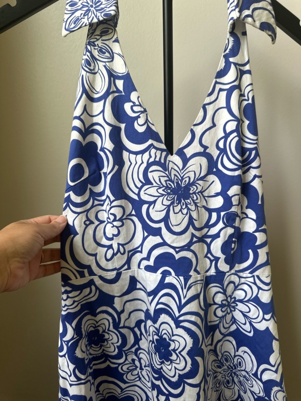 Spense Blue White Floral Halter Dress A-Line Summer Vacation Sundress - Picture 5 of 11